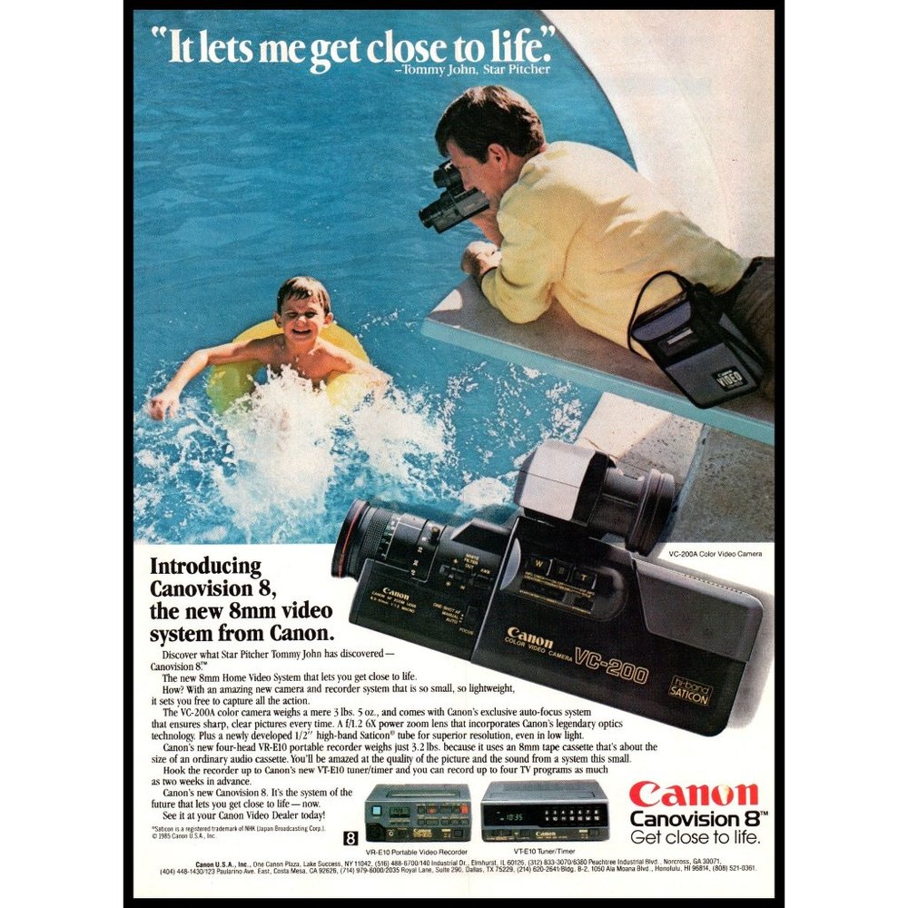 1985 Canon Canovision 8 Camcorder VC-200 Vintage Print Ad Father Son Wall Art
